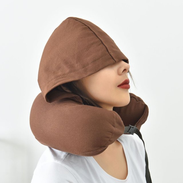 Almohada en forma de U, sombrero, almohada de algodón para el cuello, almohada para el cuello, almohada con capucha para el almuerzo, almohada de viaje para la oficina