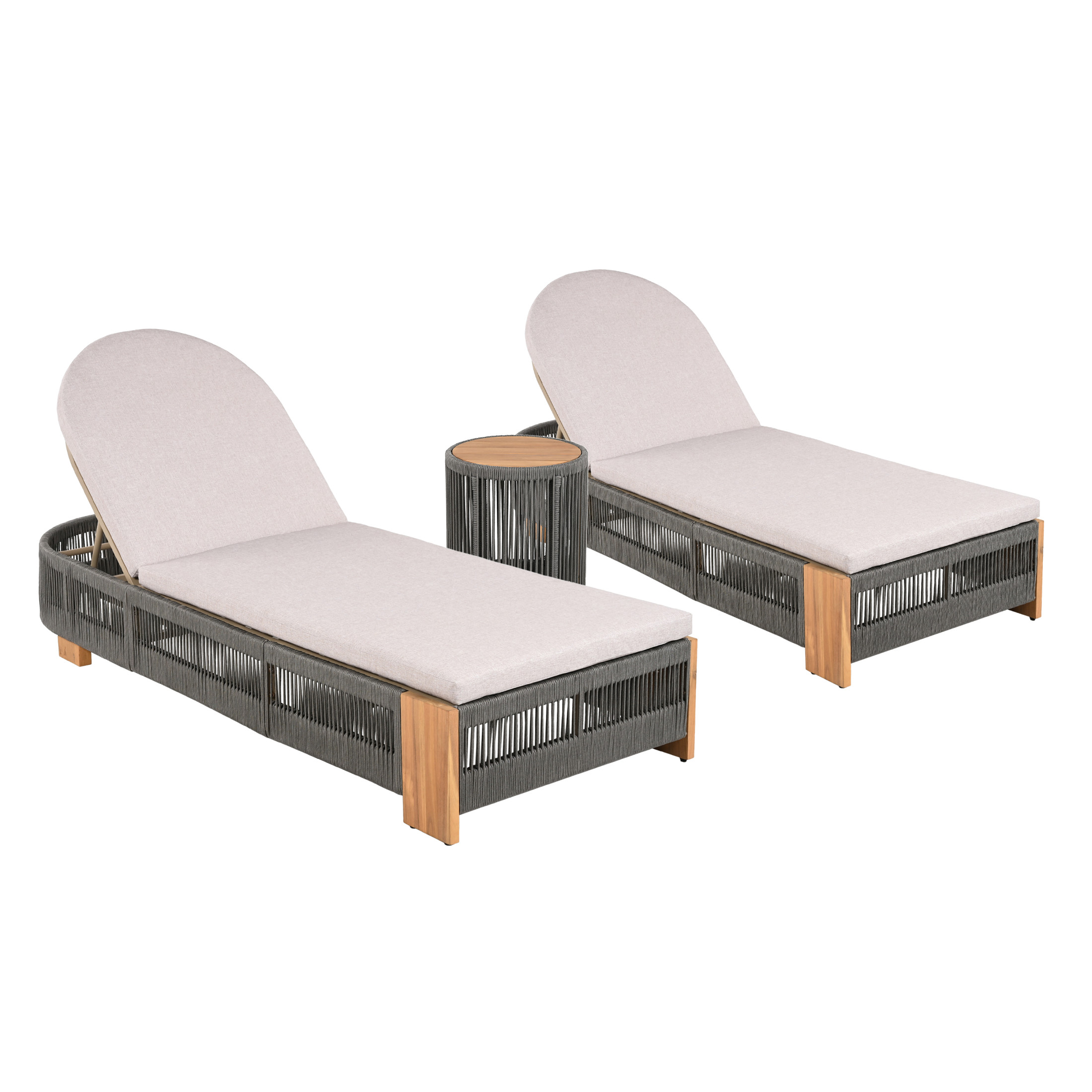 Christopher Knight Home 3PCS Outdoor Chaise Lounge with Cushion & Side Table, Woven Rope Design, Grey