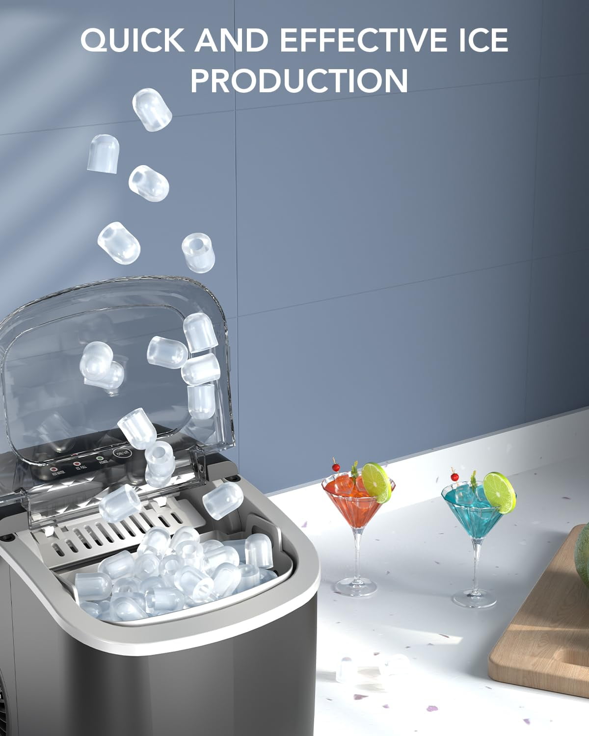 Ice Maker Countertop, Efficient Easy Carry Ice Machine, Self-Cleaning Ice Maker with Ice Scoop & Basket, 9pcs/ 6mins 26.6Lbs Per Day for Home/Office/Kitchen,Black