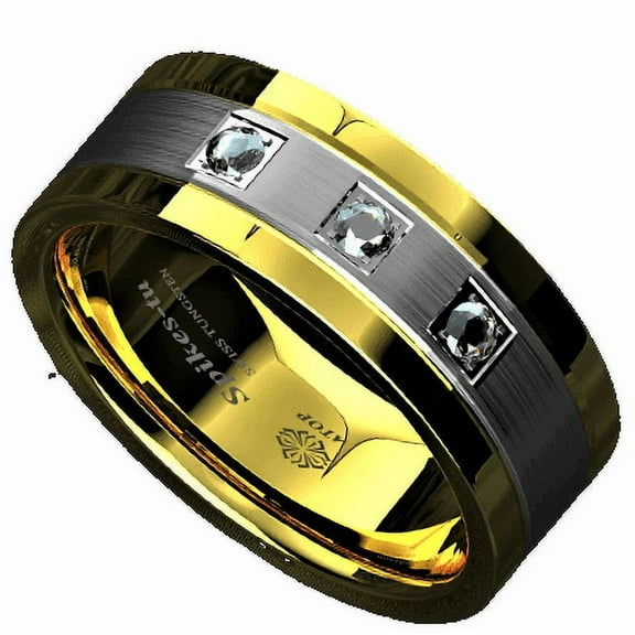 Tungsten Rings for Men Wedding Bands for Him Womens Wedding Bands for Her 8mm Diamond Gold Silver Brushed