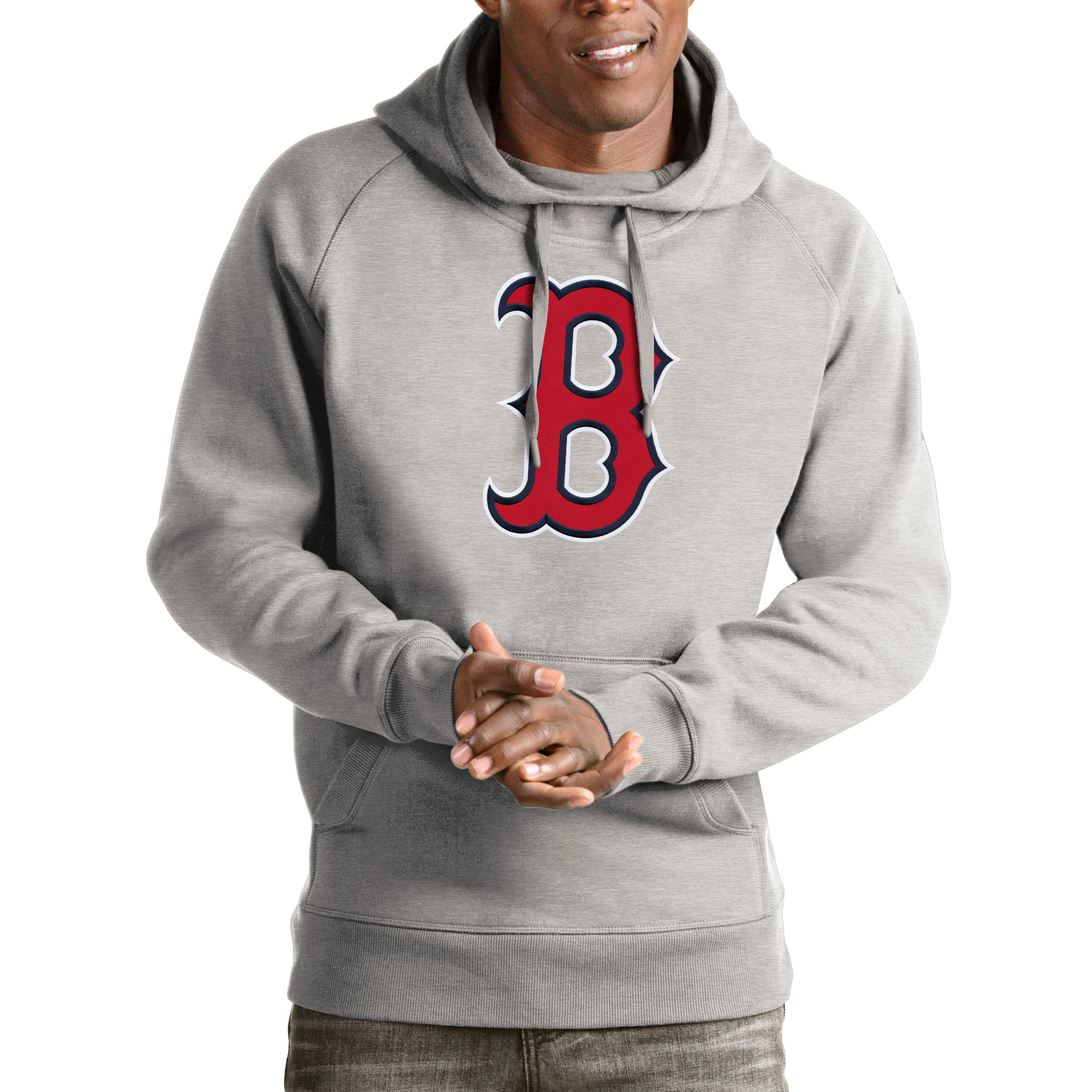 Men's Antigua Heathered Gray Boston Red Sox Victory Pullover