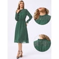 thumbnail image 2 of DARING DIVA Women's Chiffon Sheer Long Sleeve Smocked A-Line Dress S Deep Green, 2 of 5