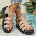thumbnail image 3 of Rokment Women's Platform Gladiator Sandals Retro Roman Buckles Leather Fisherman Chunky Dress Flats Comfortable Walking Summer Shoes Beach Beige Size 6, 3 of 7