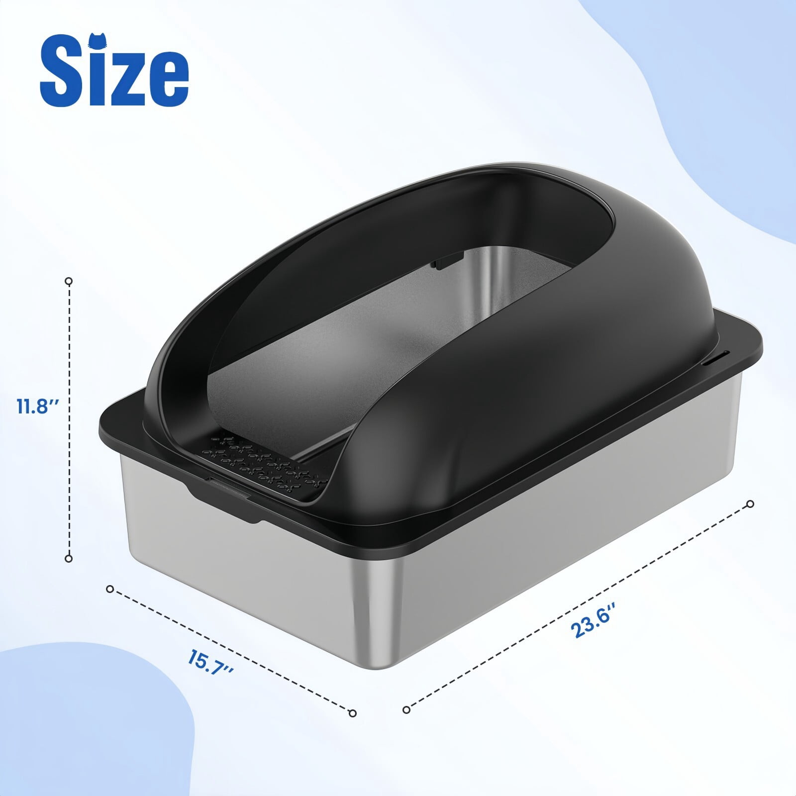 Kelno Cat Litter Box with Lid Scoop Mat High Wall Anti-Urine Leak Stainless Steel Litter Box, Black