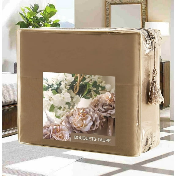 Elegant Comfort Wrinkle Free 1500 Series t 2 Piece Duvet Cover Set FLOWERS Collection Twin/Twin XL, Taupe