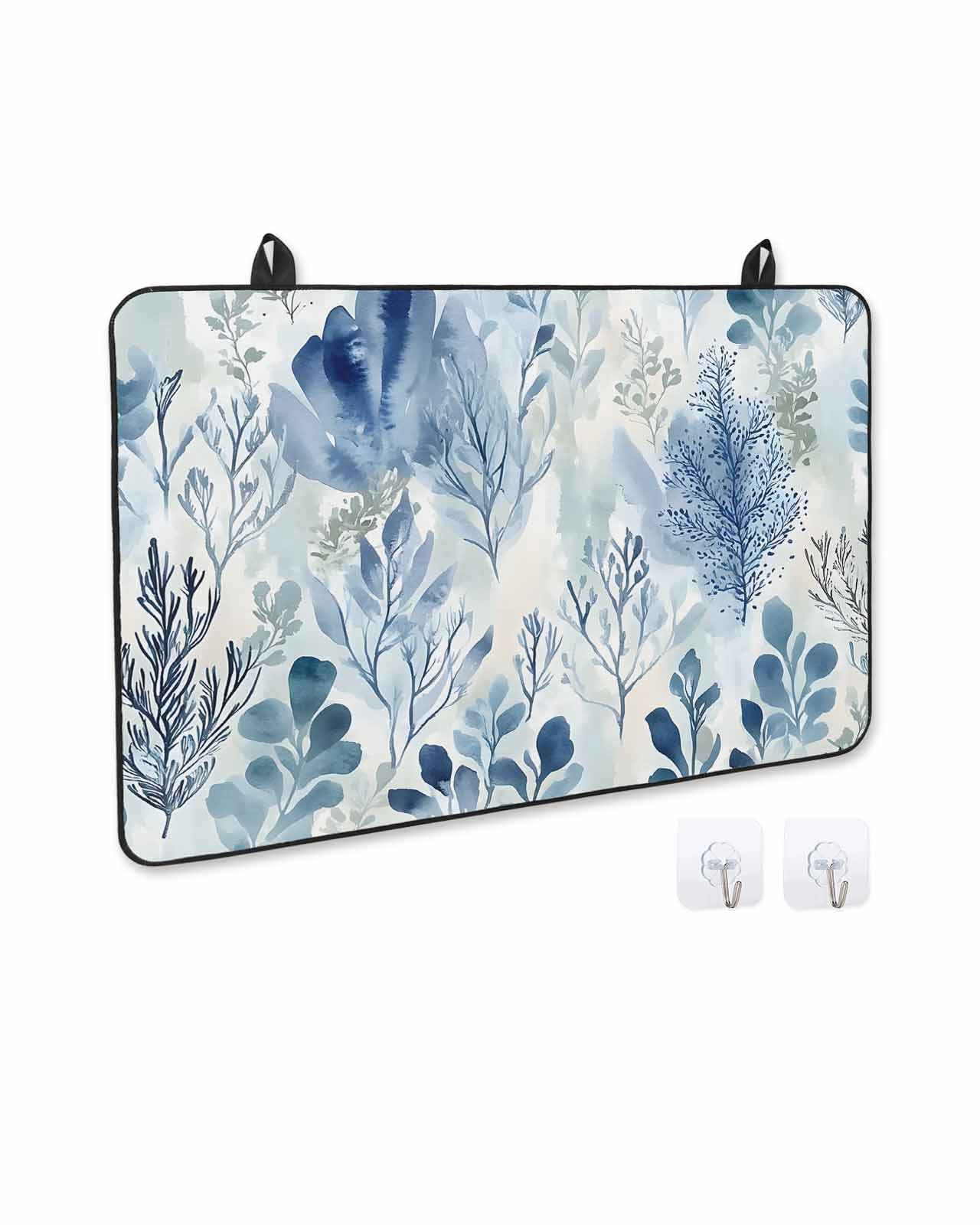 nqOlkjepod Large Induction Cooktop Protector Mat 24"x21", Blue Botanical Stove Top Covers for Electric Stove, Vintage Impressionist Style Watercolor Stove Burner Cover Mats, Glass Top Stove Cover