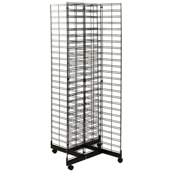 SSWBasics Black 4-Way Slat Grid Tower With Base and Casters- Black Wire Display Rack for Vendors - Multi-Purpose Slat Grid Tower with Base  Perfect Retail Display Racks for Gridwall & Fixtures