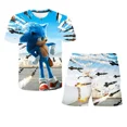 thumbnail image 3 of Nueva camiseta de Super Sonic para niños y niñas, traje con estampado de Sonic de Harajuku, camiseta + pantalones cortos, estilo callejero de moda, mangas cortas para niños, 3 of 5