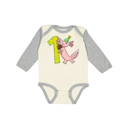 

Inktastic 1st Birthday Axolotl with Ice Cream Gift Baby Boy or Baby Girl Long Sleeve Bodysuit