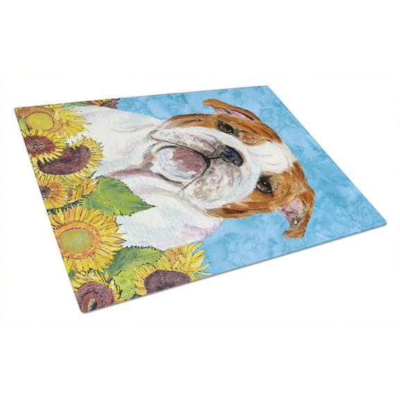 Caroline's Treasures Bulldog English Glass Cutting Board Large