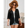 thumbnail image 3 of Demotime Womens Cardigan Lightweight Open Front 3/4 Sleeve Casual Soft Loose Fit Beach Cover Up Black L, 3 of 6