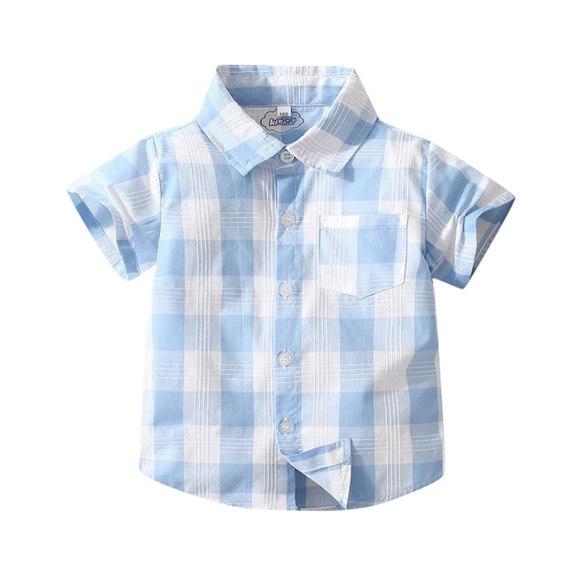 Gibobby Blusa Manga Larga Niños Camisa a cuadros de moda de manga corta para niños pequeños, abrigo, prendas de vestir para niños(Azul, 4-5 Años)