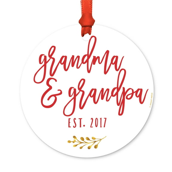 Family Metal Christmas Ornament, Grandma and Grandpa Est. 2017, Includes Ribbon and Gift Bag