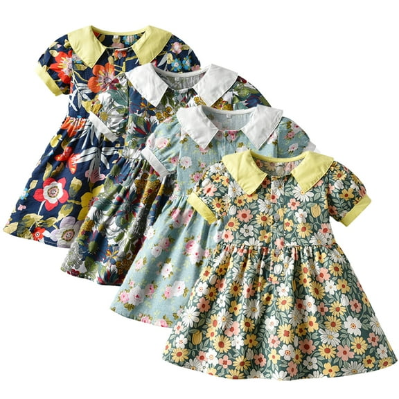Esaierr Newborn Baby Printed Dresses for Girls,3M-4Y Little Girls Summer Short Sleeve Dresses Casual Cotton Summer Toddler Dress