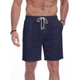 thumbnail image 3 of GIRUNS Men's Linen Shorts Casual Summer Beach Drawstring Elastic Waist Shorts with Pocket Navy Blue XL, 3 of 7