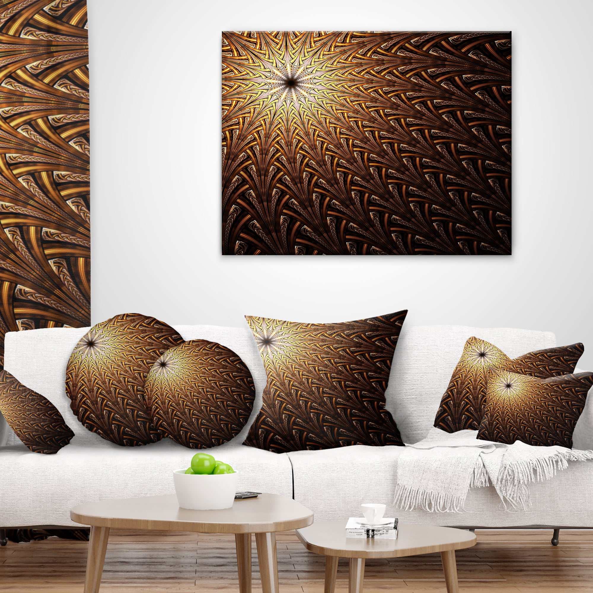 Designart Dark Orange Fractal Flower Pattern - Abstract Throw Pillow - 18x18