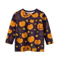 thumbnail image 4 of Abcomgle Halloween Shirts for Girls Size 7/8 Spooky Pumpkin Face Graphic T Shirts for Girls Crewneck 3/4 Sleeve T-Shirts for Girls Fall Funny Scary Blouses for Girls,3-4 Years, 4 of 5