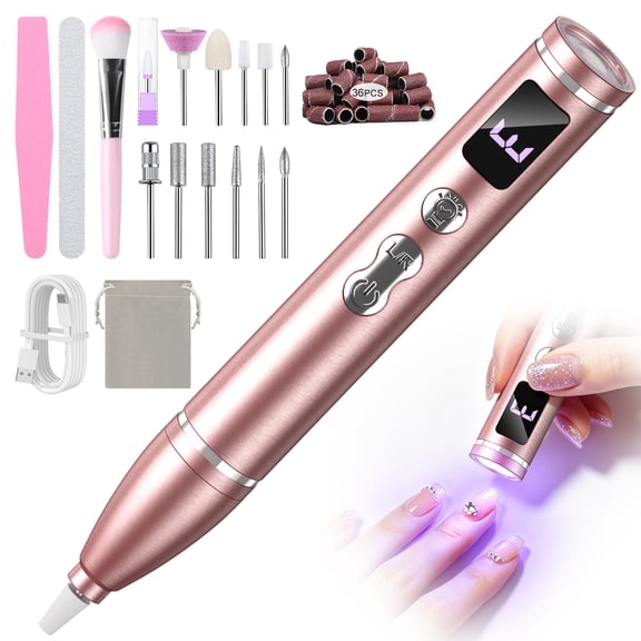 Cordless Electric Nail Drill,Two-in-one Nail File Kit with Built-in Nail Polish Lamp,35000 RPM for Salon & Home Use,Gift