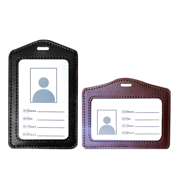 FloreceBien Paquete de 2 portacredenciales de cuero, portacredenciales verticales/transversales con ventana para identificación, estuche para credencial de trabajo