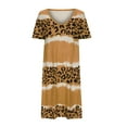 thumbnail image 5 of Womens Plus Size Dresses Trendy Stripe Leopard Printed Casual Loose Short Sleeve V-Neck Basic Pullover Loungewear Knee Length Tshirts Midi Dress Christmas Gifts, 5 of 5