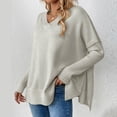 thumbnail image 4 of cfhntfmh Women's Oversized Sweaters Fall Outfits Trendy V Neck Knit Side Slit Fashion Pullover Tops Casual Loose Sweaters（Gray,X-Large), 4 of 6