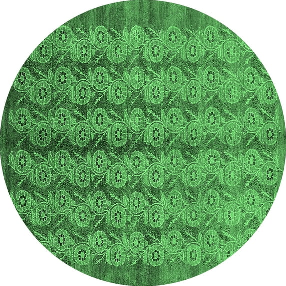 Ahgly Company Indoor Round Oriental Emerald Green Industrial Area Rugs, 4' Round