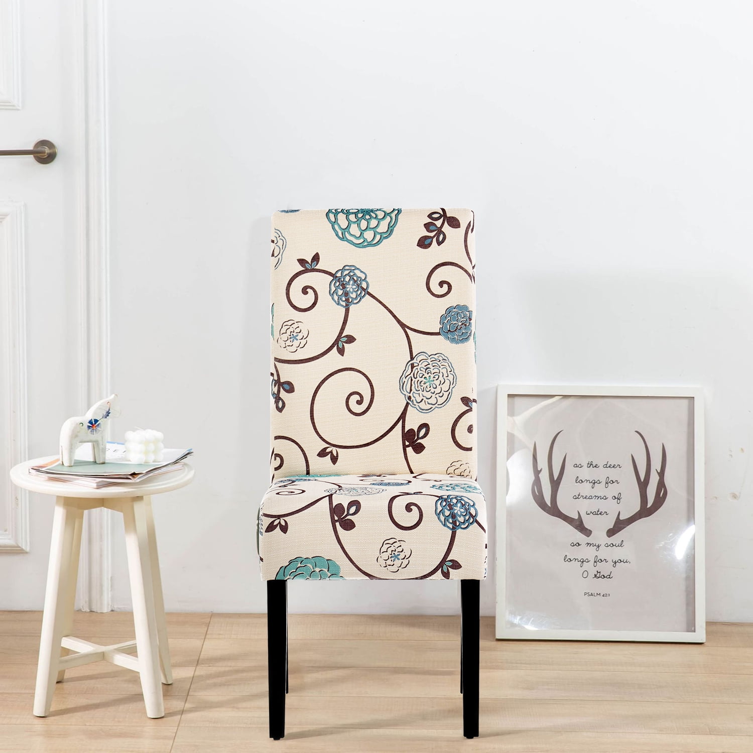 Kadyn Contemporary Upholstered Dining Chairs, Set of 2, Modern Kitchen Chair for Dinning Room, Fabric Kitchen Chair with Wood Legs, white&blue Kadyn Contemporary Upholstered Dining Chairs, Set of 2, Modern Kitchen Chair for Dinning Room, Fabric Kitchen Chair with Wood Legs, white&blue