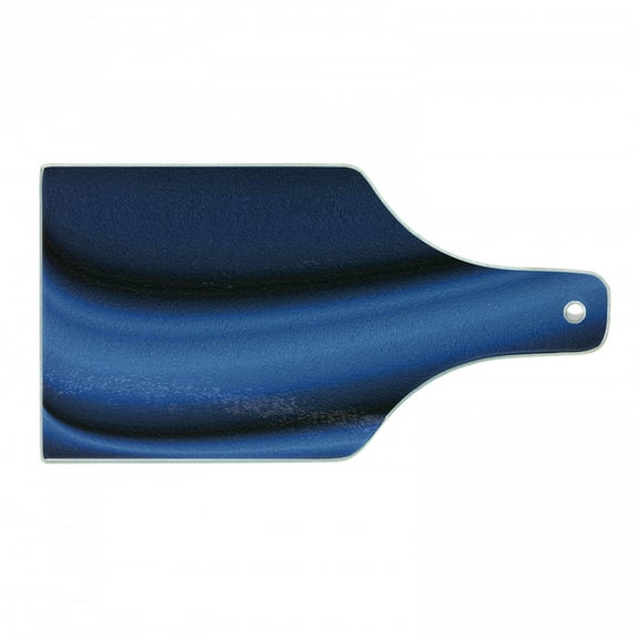 Dark Blue Cutting Board, Abstract Wavy Curvy Bold Color Bands Soft Blurred Digital Ombre, Decorative Tempered Glass Cutting and Serving Board, Wine Bottle Shape, Pale Blue Dark Blue, by Ambesonne