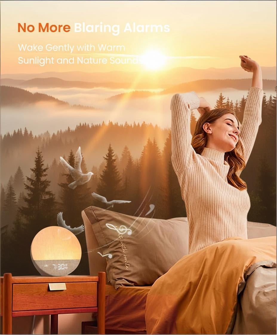 Maxstar Sunrise Alarm Clock White Noise Sound Machine for Bedroom | Natural Wake-Up Light with Soothing Sleep Aids, Bluetooth Speaker, Dimmable Clock, Screen-Free Design for Baby Adults Kids