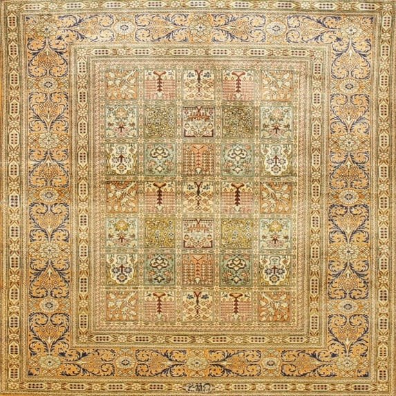 Ahgly Company Machine Washable Indoor Square Traditional Chrome Gold Yellow Area Rugs, 8' Square