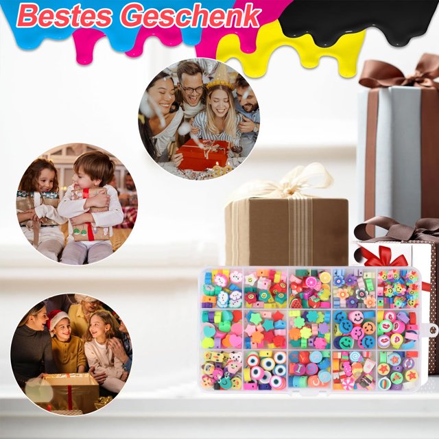 150 cuentas para enhebrar, cuentas de arcilla polimérica estampadas, cuentas blandas, frutas, dulces de animales, estrellas de amor de arcoíris, regalos para hacer joyas para niños