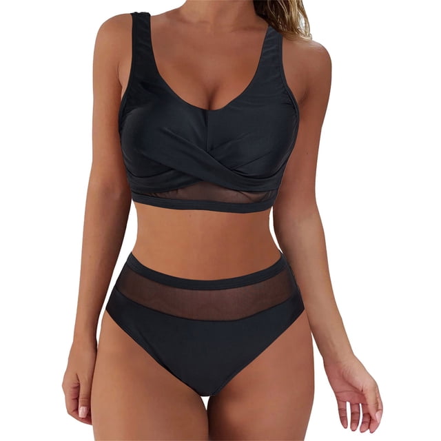 CAICJ98 Maillot de Bain Femmes Imprimé Cravate Triangle Maillots de Bain 2 Pièces Noir, S