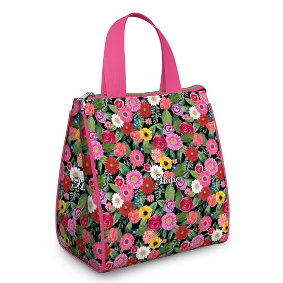 Pioneer Flower Floral Print Pattern Insulated Lunch Bag for Women & Adults,Large Portable Soft Cooler Lunch Bag,Thermal Food Storage Tote with Pearl Cotton,8.66L,8.75x5.75x9.5 Inch