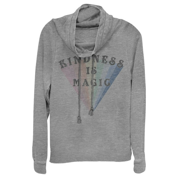 Junior's CHIN UP Kindness is Magic Rainbow Cowl Neck Sweatshirt Gray Heather X Small