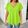 thumbnail image 2 of RUTAYY Women's T-Shirt Elegant Plus Size V-Neck Short Sleeve Tee Shirts Solid Color Strap Detail Casual Tops Fashion Resort Tees, 2 of 4
