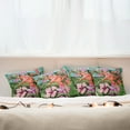 thumbnail image 3 of Ambesonne Flamingo Throw Pillow Cover 4 Pack, Hibiscus Tropic Flower, 16", Green Pink Blue, 3 of 6