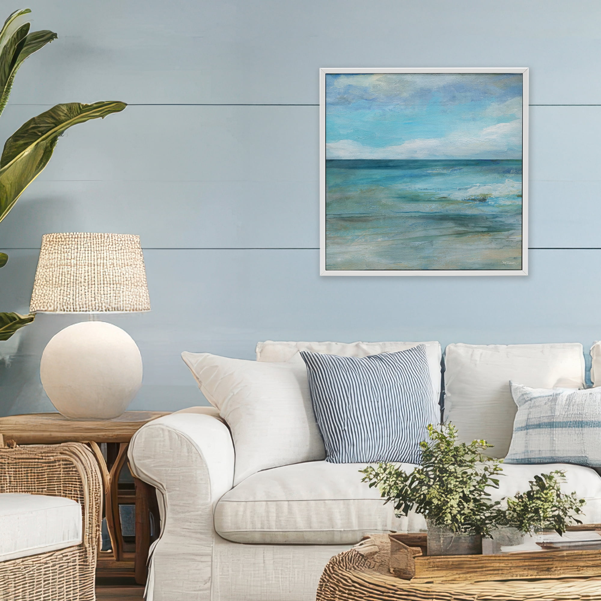 Stupell Industries Aqua Seascape Tranquility White Framed Giclee Art, design by Carol Robinson
