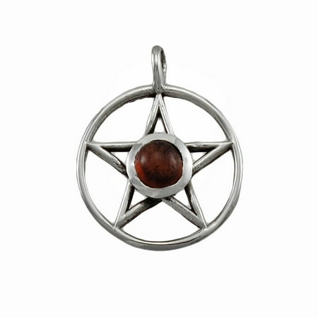 Sterling Silver Pentacle Pendant Garnet Pagan Charm