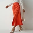 thumbnail image 5 of Women's High Waist Elegant Satin Maxi Skirt with Side Slit - French Draped Casual Formal Midi Skirt for Party Office Events,Orange XL, 5 of 5