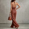 thumbnail image 5 of LEKODE Summer Jumpsuits for Women Cotton Linen Jumpsuits for Women Summer Spaghetti Strap Baggy Long Pants Rompers Sleeveless Jumpsuits Wide Leg Jumpsuit Casual Outfits for Women Brick Red S, 5 of 8