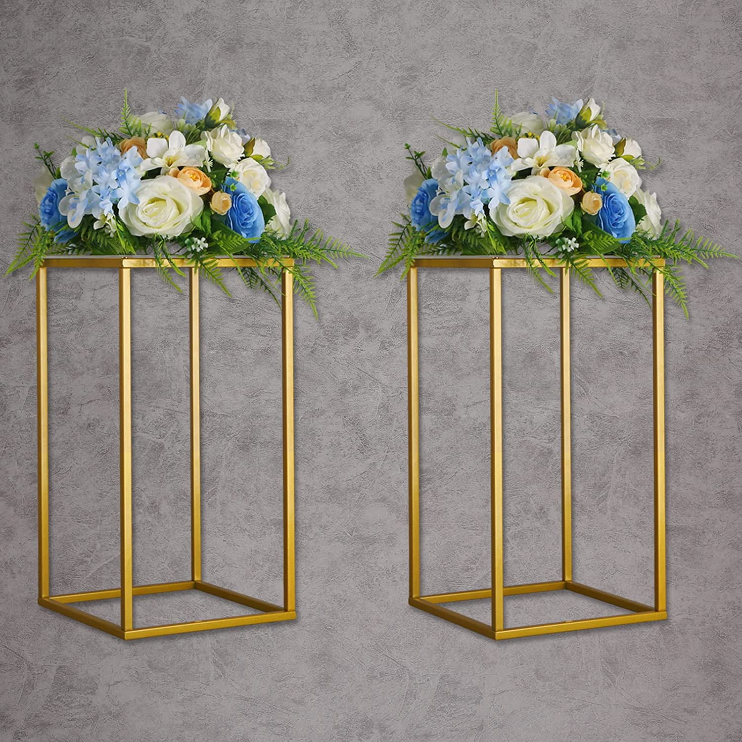 YALLOVE 2 Pack 15.75 Inch Gold Wedding Flower Stand Metal Vase Column