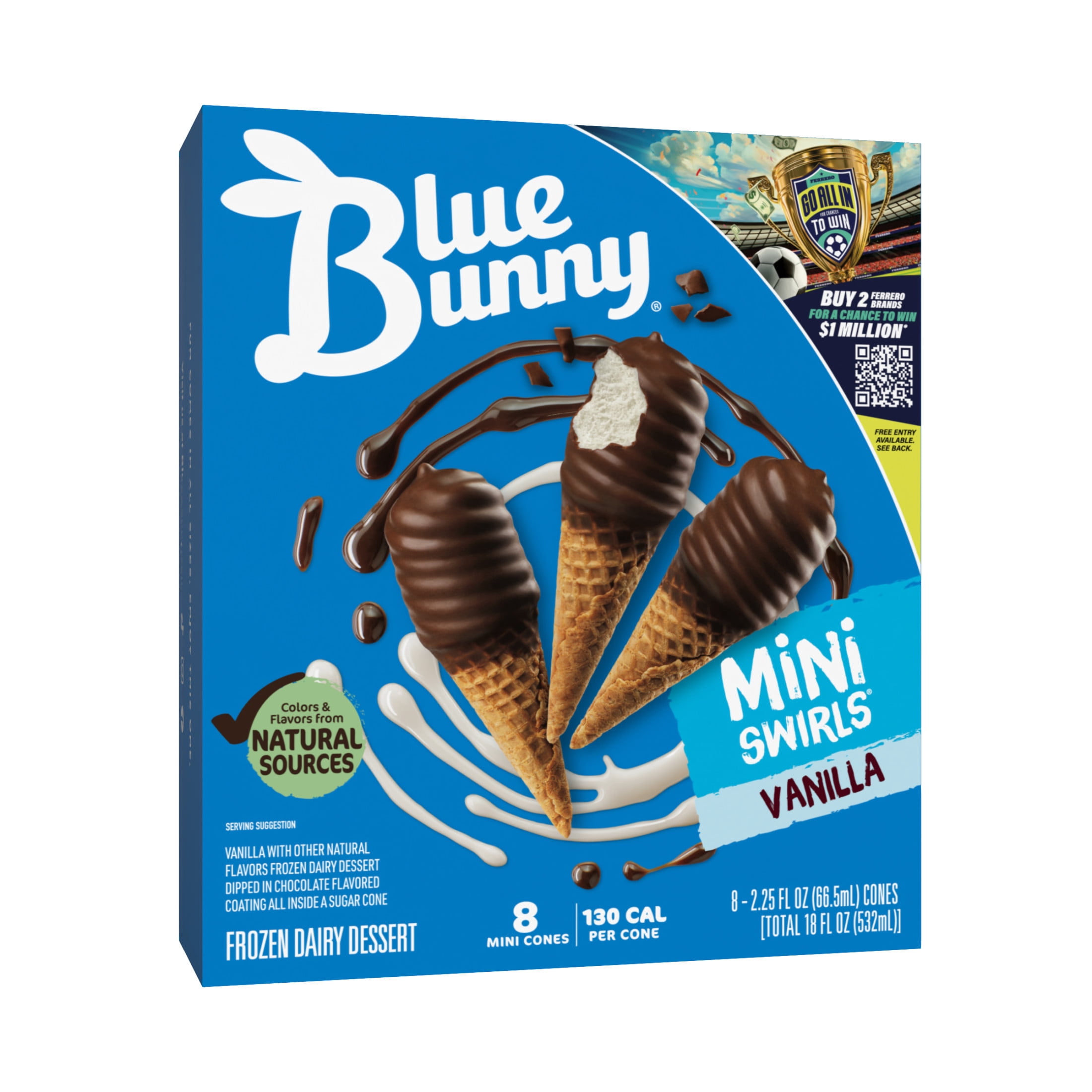 Blue Bunny Mini Swirls Vanilla Cones, 2.25 Fl Oz, 8 Count