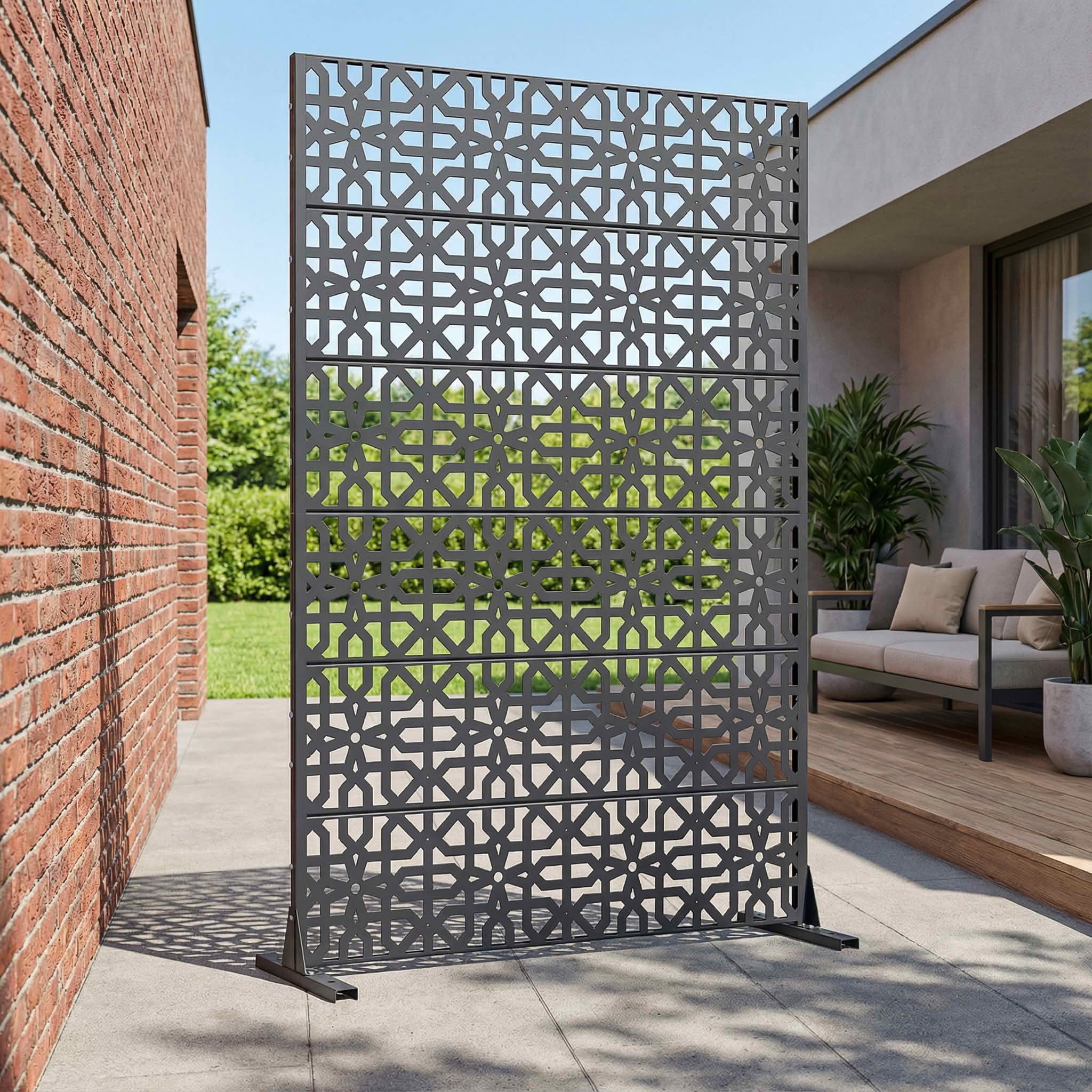 MAYEERTY 72x47 Gray Outdoor Natural Privacy Panel Screen, 6 Piece Set Natural Folding Divider for Backyard and Garden