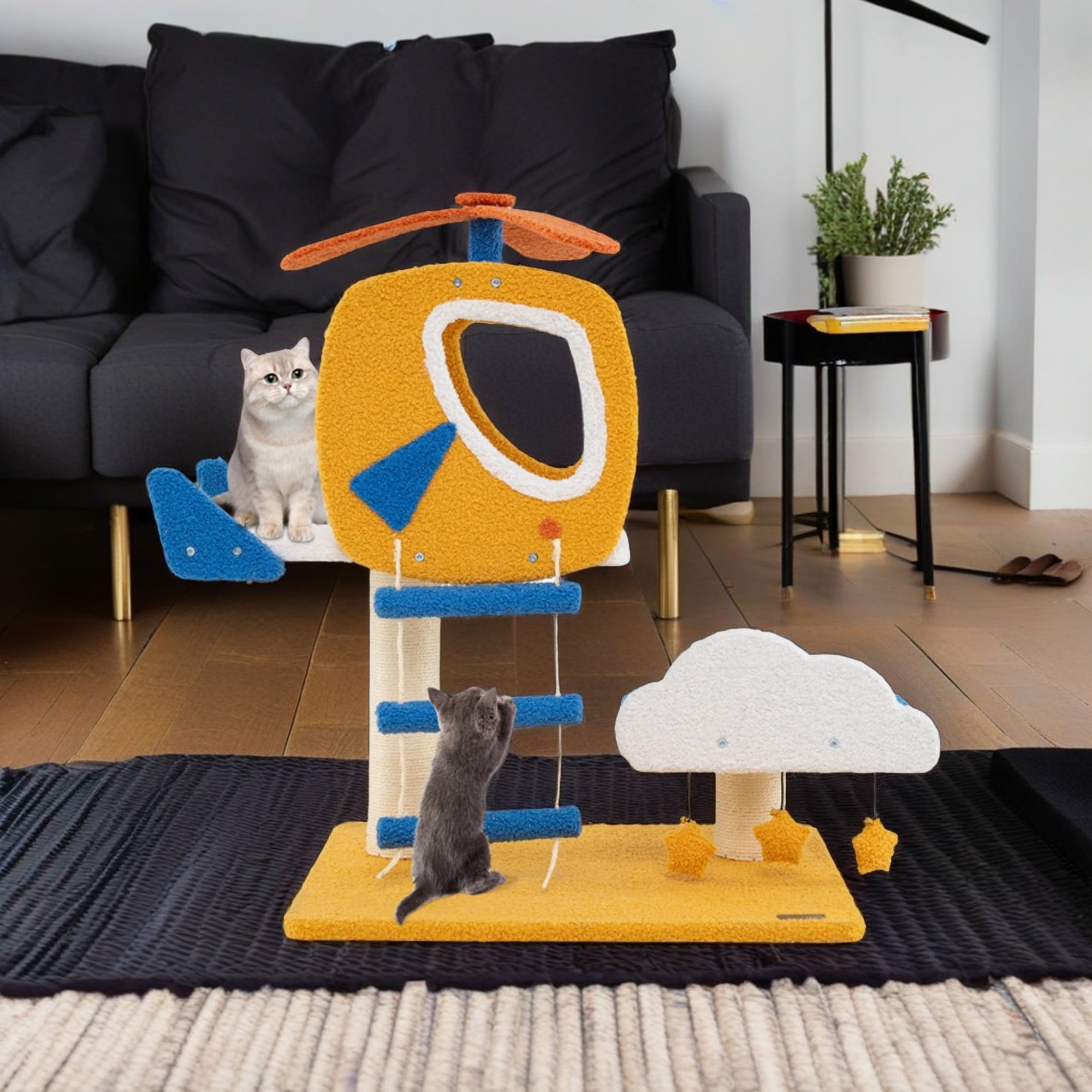 Kadyn 30" Small Cat Tree Tower Condo with Scratching Posts and Platform, Aviation-themed Cat Activity Center Play for Kittens, Multicolor