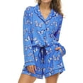 thumbnail image 4 of Flora By Flora Nikrooz Notch Collar Long Sleeve With Shorts Pajamas (Blue Butterfly, XXL), 4 of 5