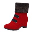 thumbnail image 4 of Dress Combat Boots for Women with Hidden High Heels Vintage Fall Winter Suede Knit Wedge Mid Calf Ankle Booties, 4 of 7