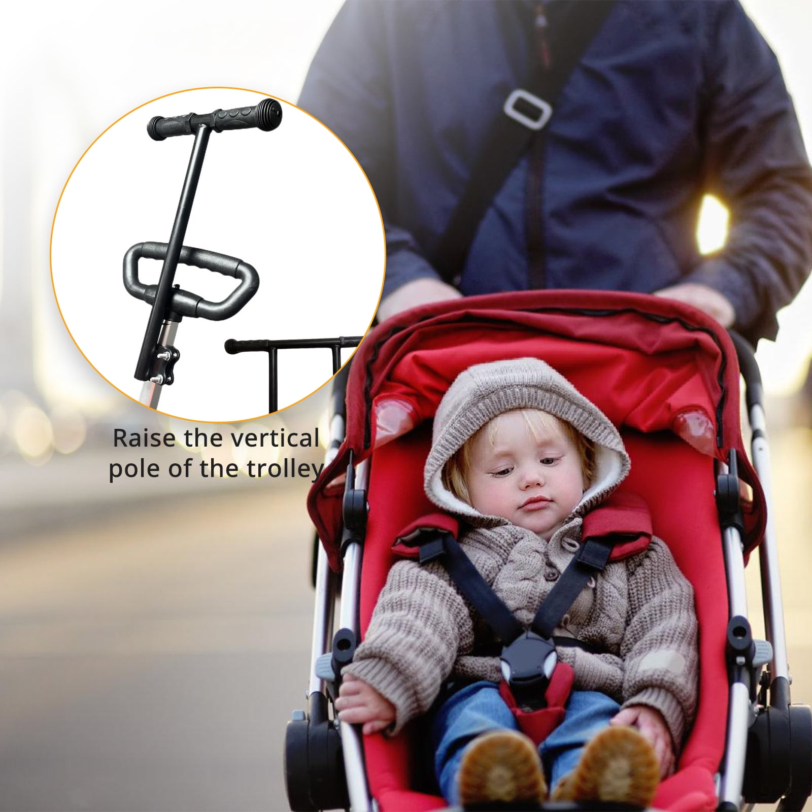 Detachable Strollers Handlebar Extension Handle for Pram and Pushchair for Most Models with Easy Setsup