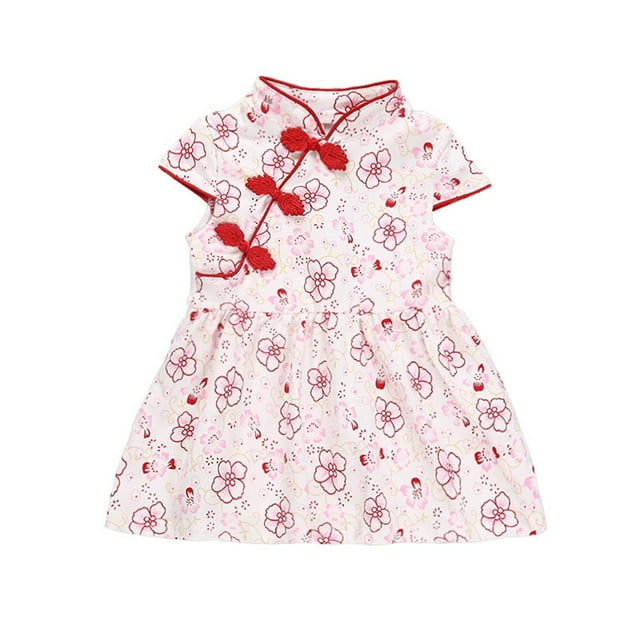 Vestido de Una Pieza NikouMX para Niño Estilo Chino Manga Corta 1-3 Años