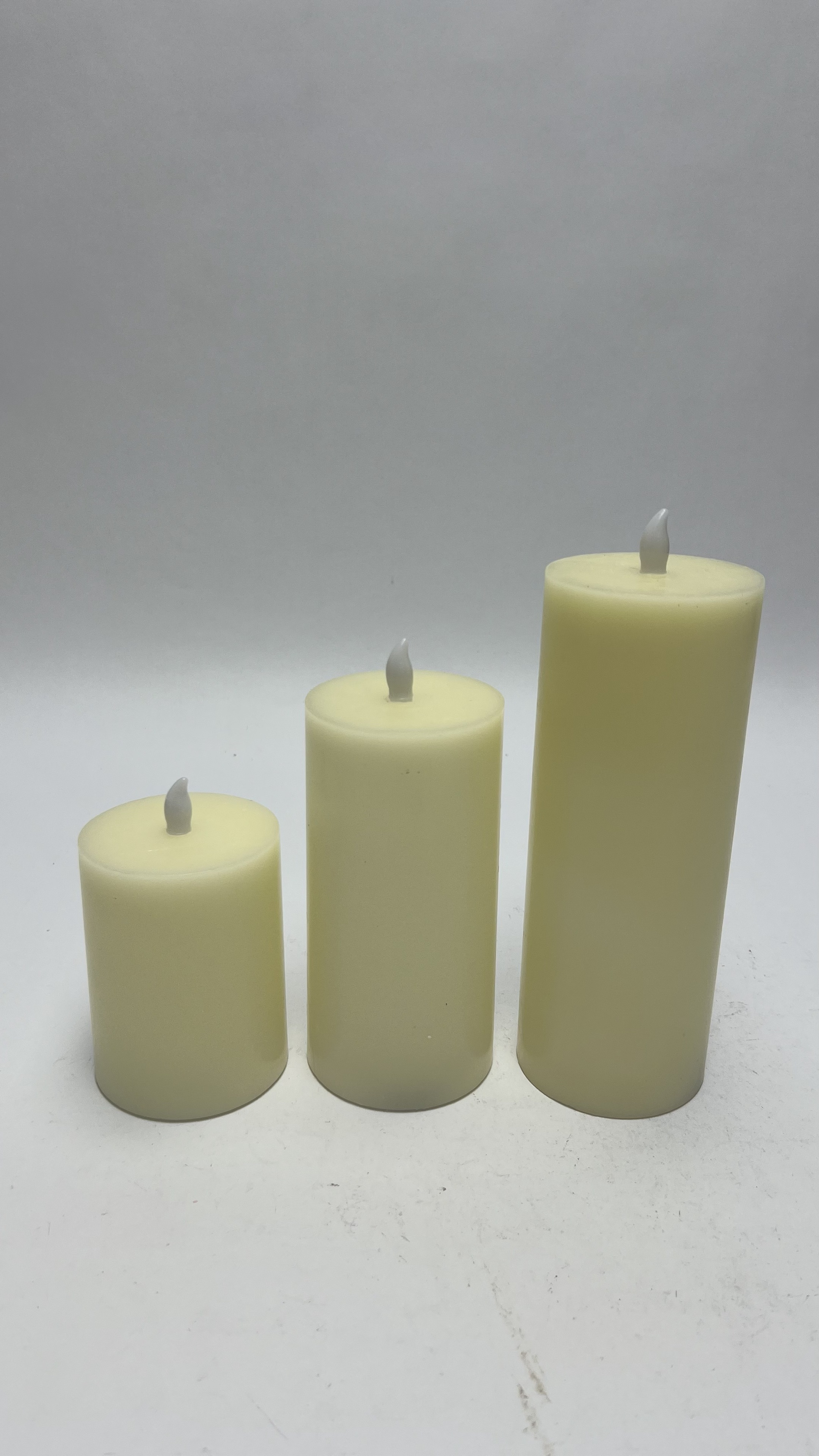 Set of 3 Flameless Ivory Flickering LED Christmas Wax Pillar Candles 8"