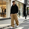 thumbnail image 7 of Resicozy Baggy Sweatpants Men Wide Leg Barrel Sweat Pants Lightweight Travel Pants Streetwear with Pockets Khaki S, 7 of 7